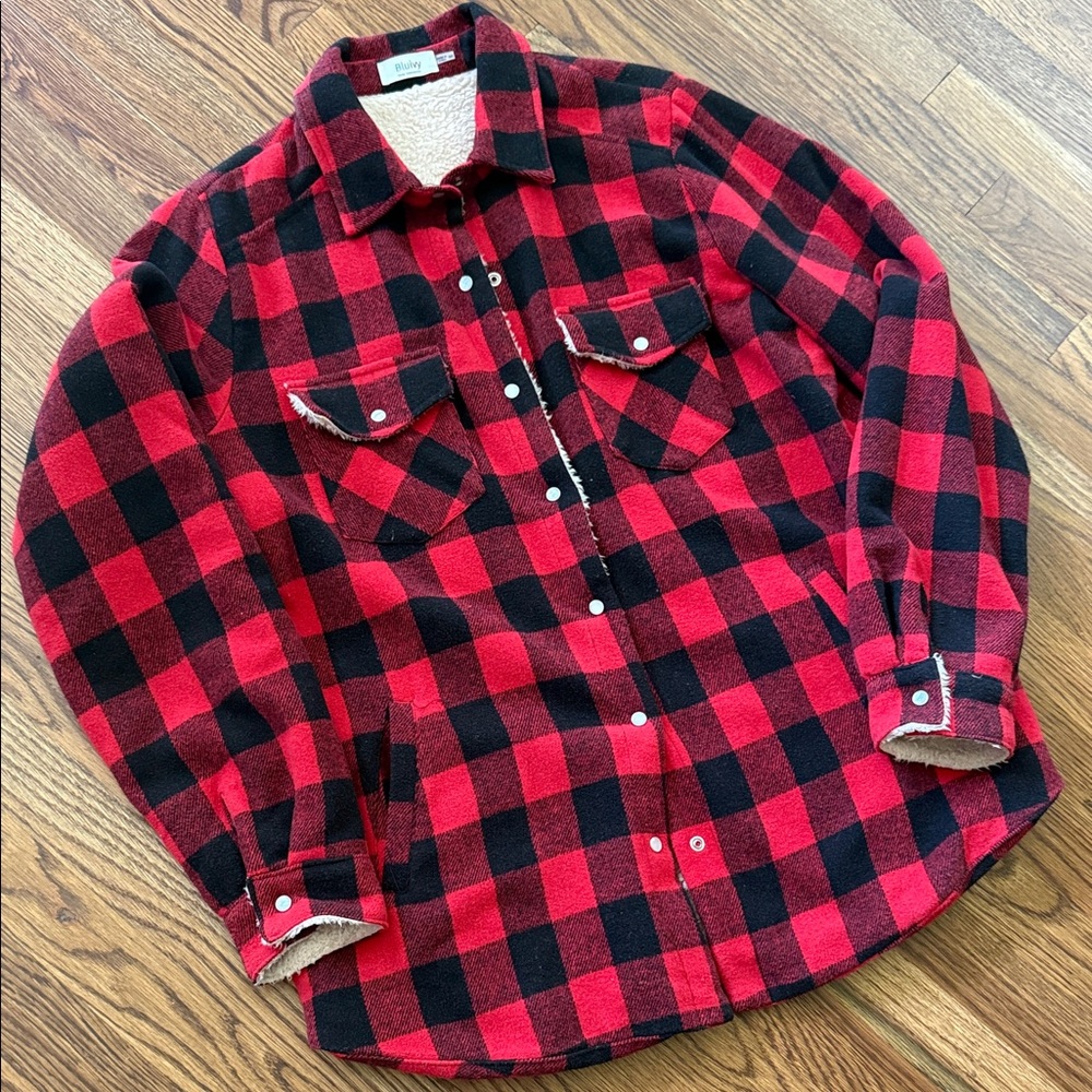 Red and Black Plaid Button-Up Shirt